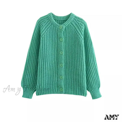 Red Christmas Sweater - Short Cardigan With Round Neck And Long Sleeves Green / S