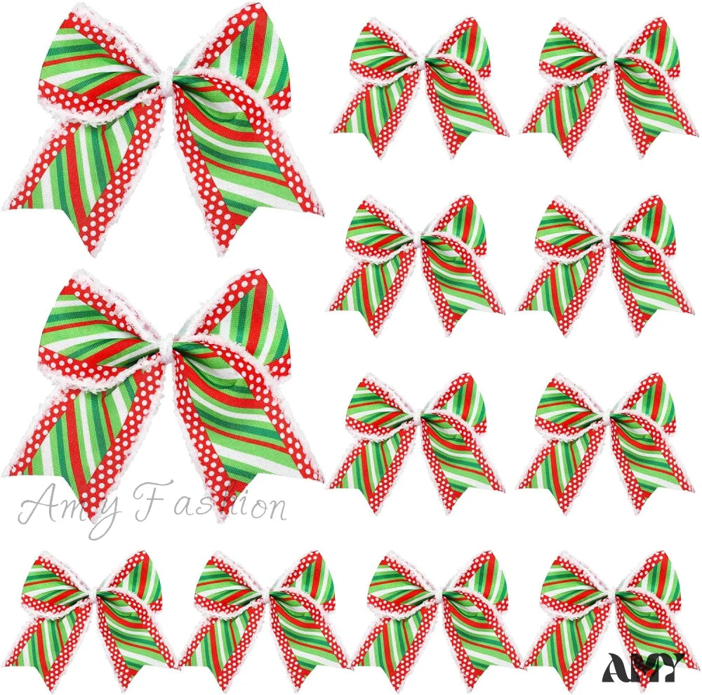 Red Green Christmas Bows Decoration - 6 Inch Large Xmas Elf Tree Dot Ribbons Ornaments For Garland