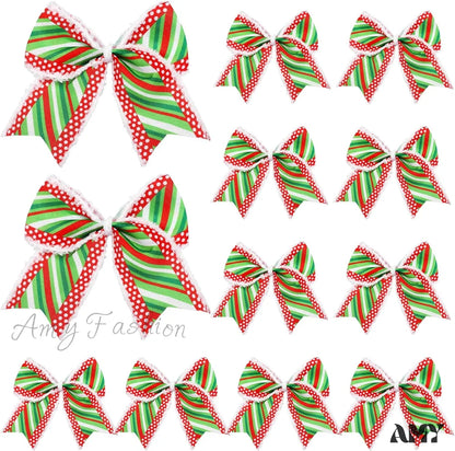 Red Green Christmas Bows Decoration - 6 Inch Large Xmas Elf Tree Dot Ribbons Ornaments For Garland