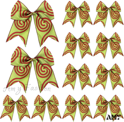 Red Green Christmas Bows Decoration - 6 Inch Large Xmas Elf Tree Dot Ribbons Ornaments For Garland