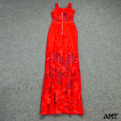 Red Lace Backless Christmas Party Dress