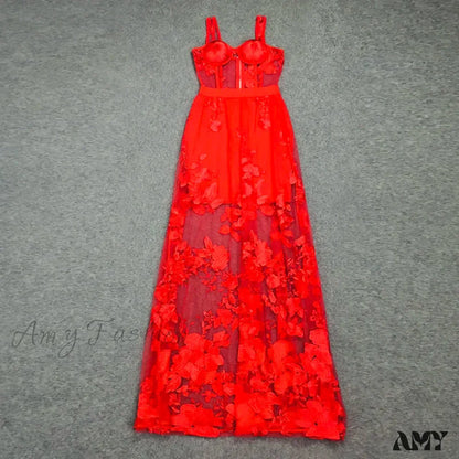 Red Lace Backless Christmas Party Dress