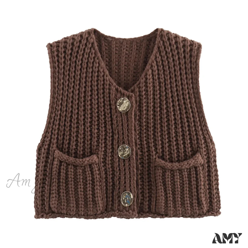 Red Sleeveless Sexy Single Breasted Vest Fashion Casual Sweater Coffer / S