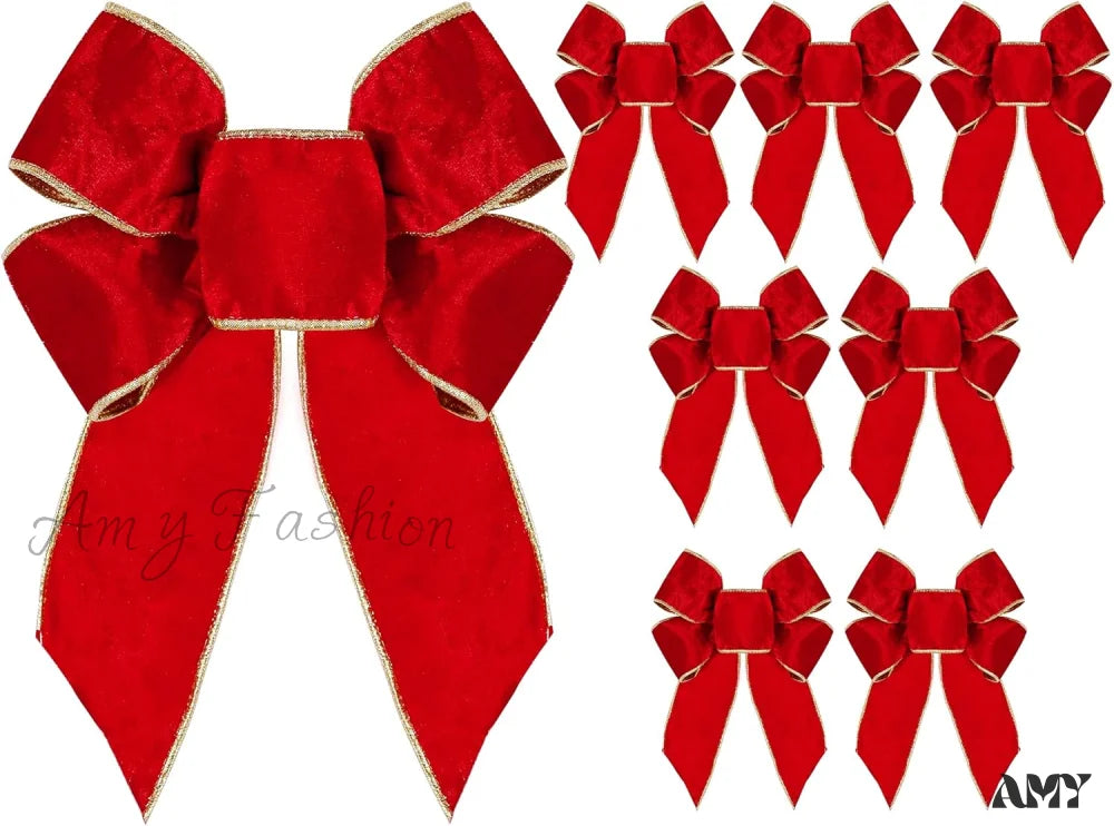 Red Velvet Bow Knots - 16 Pack For Home Christmas Decor