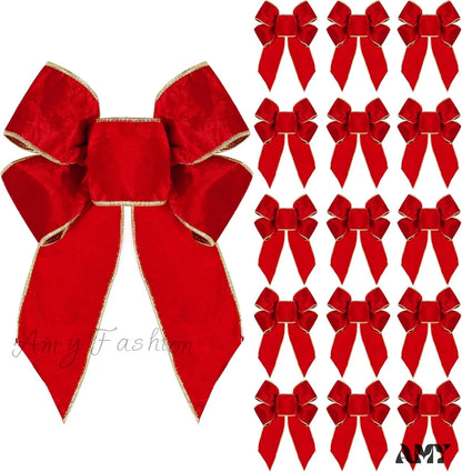 Red Velvet Bow Knots - 16 Pack For Home Christmas Decor Packs