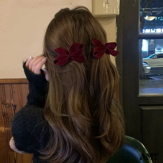 Red Velvet Korean Sweet Bowknot Side Duckclip Christmas Hair Accessory