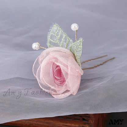 Red Wedding Rose Flower Bride Headdress Hair Accessory Pink 2