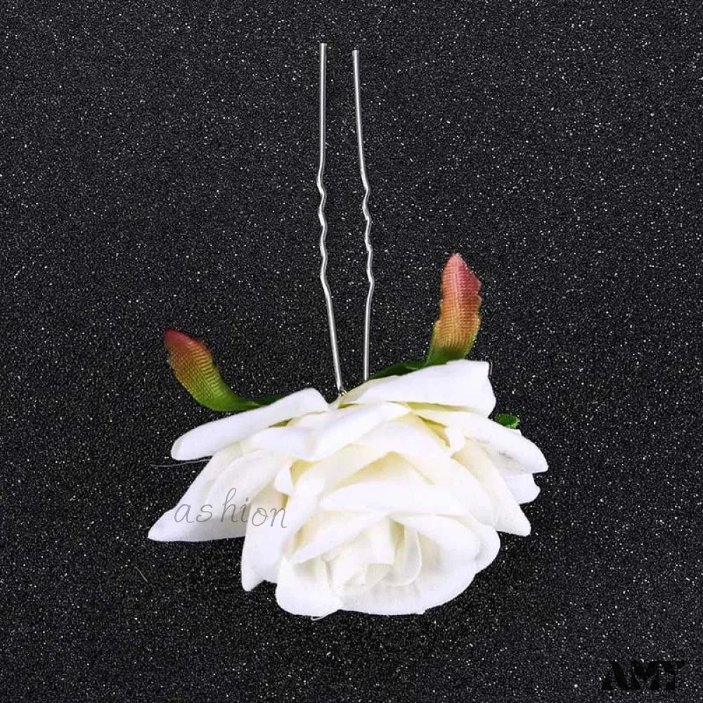 Red Wedding Rose Flower Bride Headdress Hair Accessory White