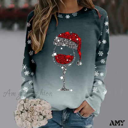 Reindeer Graphic Long Sleeve Sweatshirt - New Year Christmas Sweater 2-Dark Gray / S