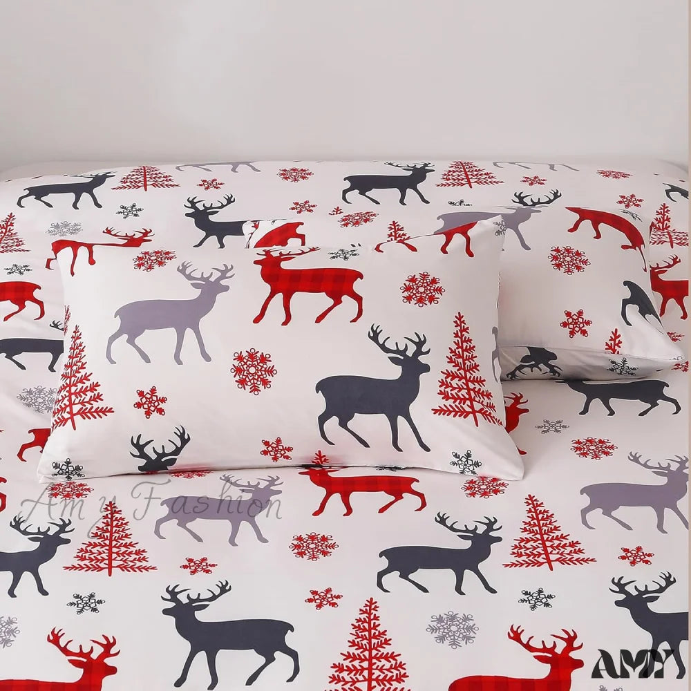 Reindeer Snowflakes King Size Duvet Cover Set - 3 Piece