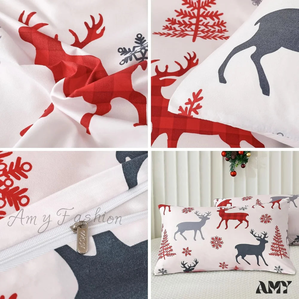 Reindeer Snowflakes King Size Duvet Cover Set - 3 Piece