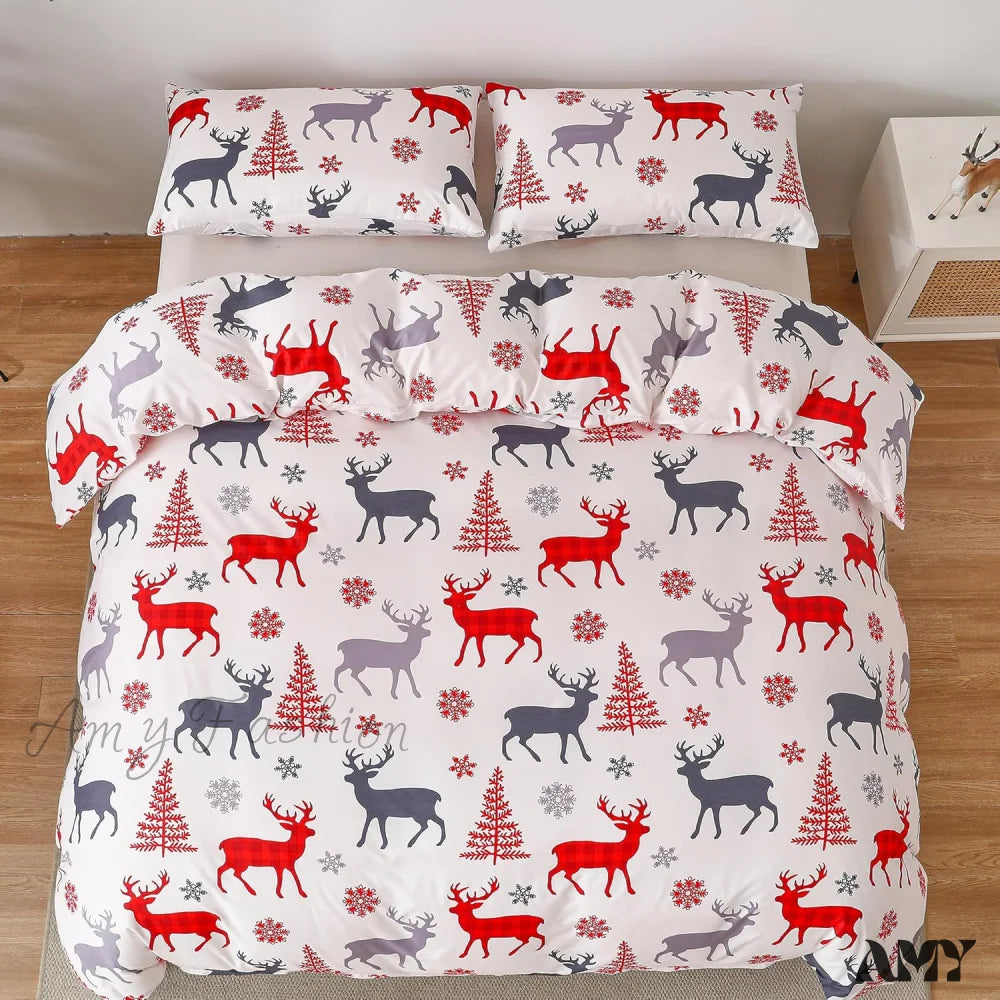 Reindeer Snowflakes King Size Duvet Cover Set - 3 Piece