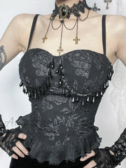 Retro Jacquard Sexy Grunge Backless E-Girl Party Clubwear Pendant Crop Top