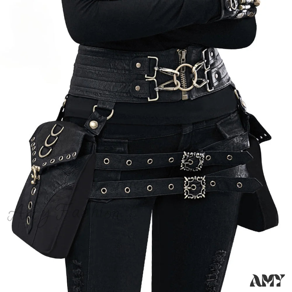 Retro Leg Waist Rivet Rock Hip Punk Thigh Bag Gothic Hop Skull Black