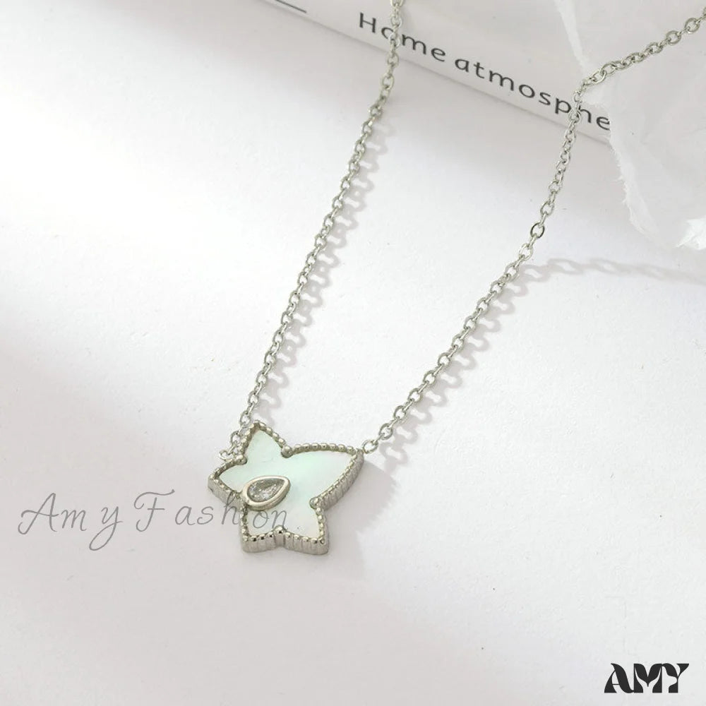 Retro Personalized Pentagonal Heart Clavicle Necklace White