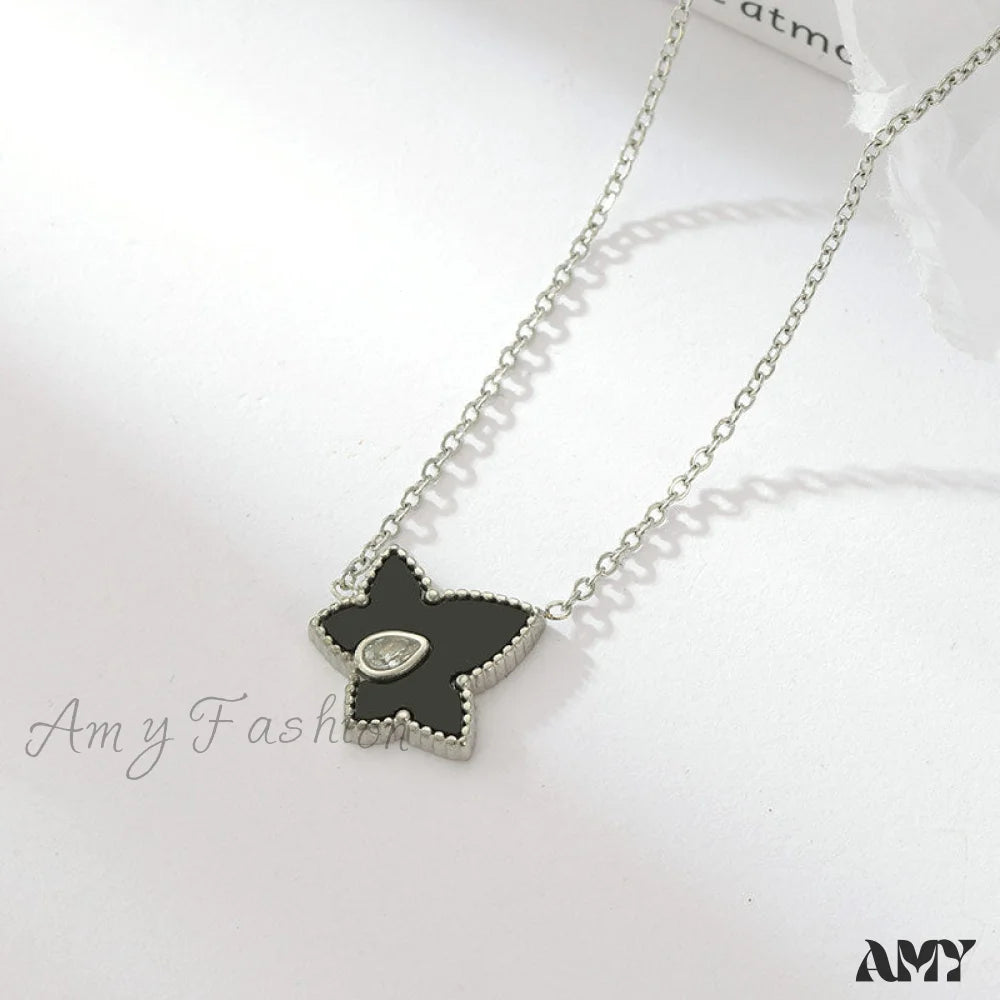 Retro Personalized Pentagonal Heart Clavicle Necklace White + Black