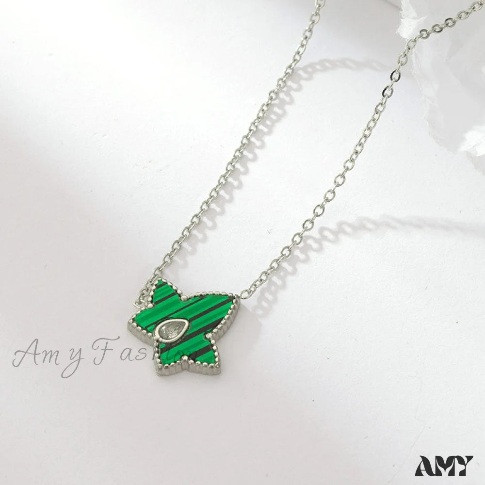 Retro Personalized Pentagonal Heart Clavicle Necklace White + Green