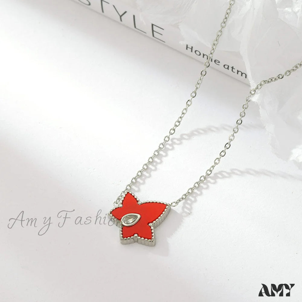 Retro Personalized Pentagonal Heart Clavicle Necklace White + Red