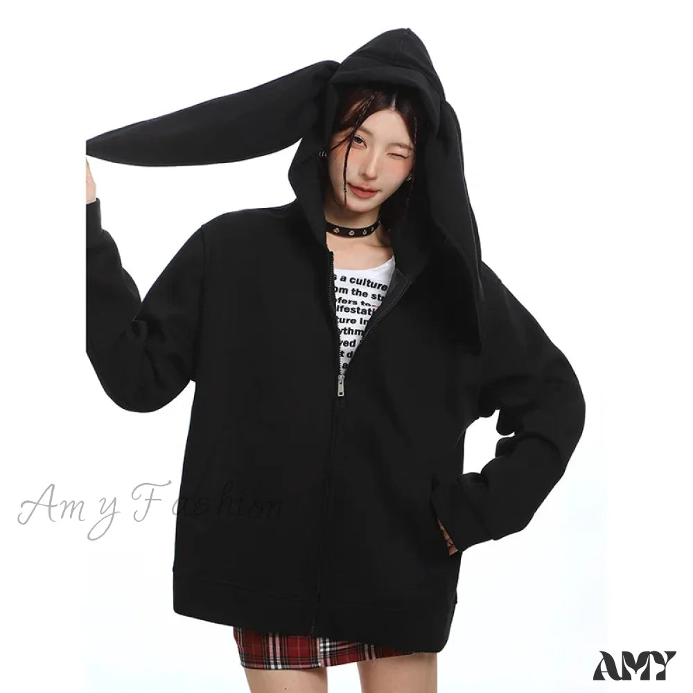 Retro Sweet Oversized Loose Kawaii Street Hooded Hoodie Black / S