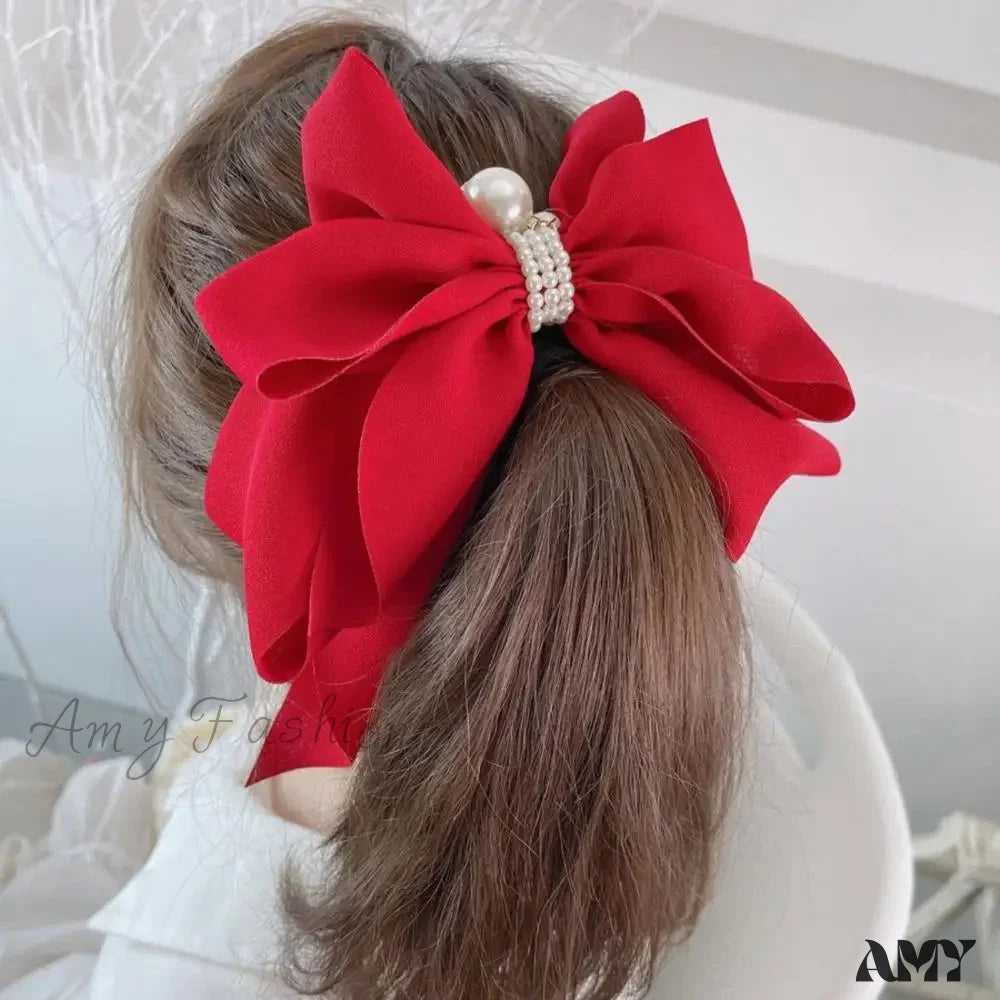 Ribbon Bowknot Ponytail Hair Accessory - Spring Fashion Christmas