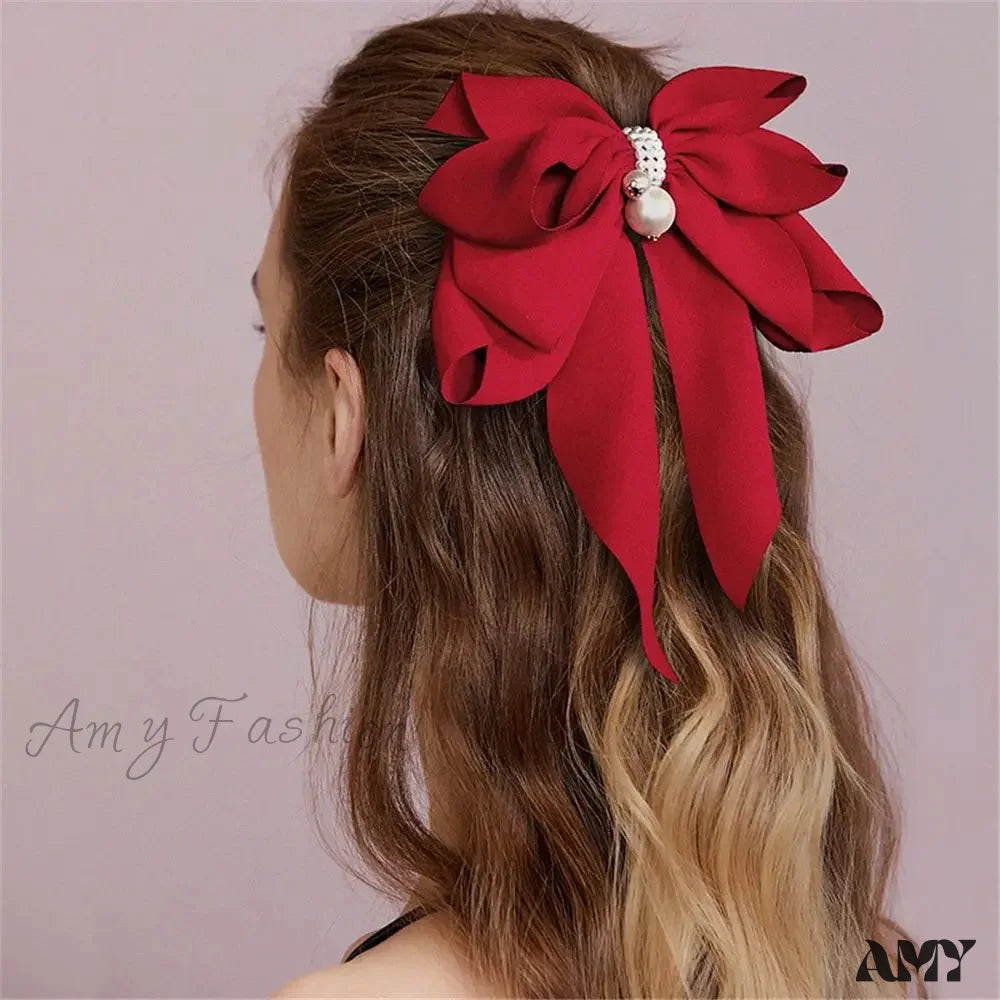 Ribbon Bowknot Ponytail Hair Accessory - Spring Fashion Christmas