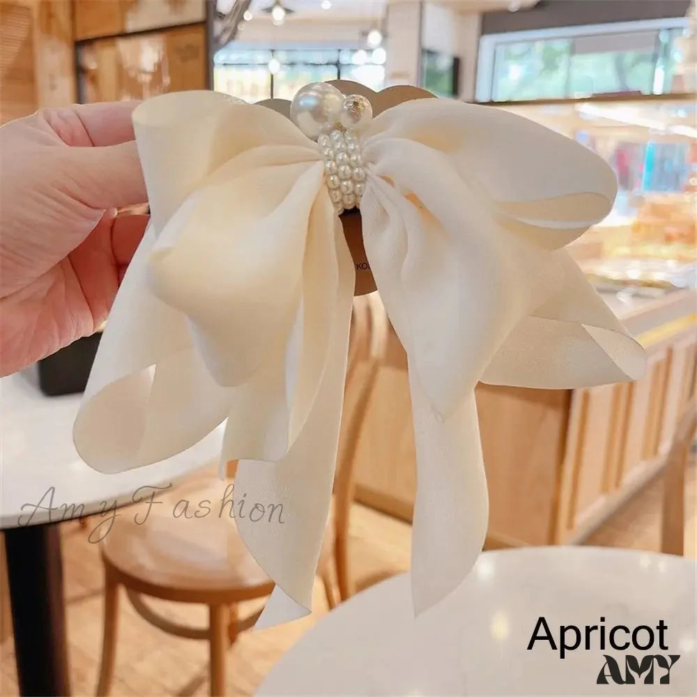 Ribbon Bowknot Ponytail Hair Accessory - Spring Fashion Christmas Apricot