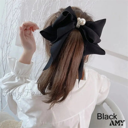 Ribbon Bowknot Ponytail Hair Accessory - Spring Fashion Christmas Black