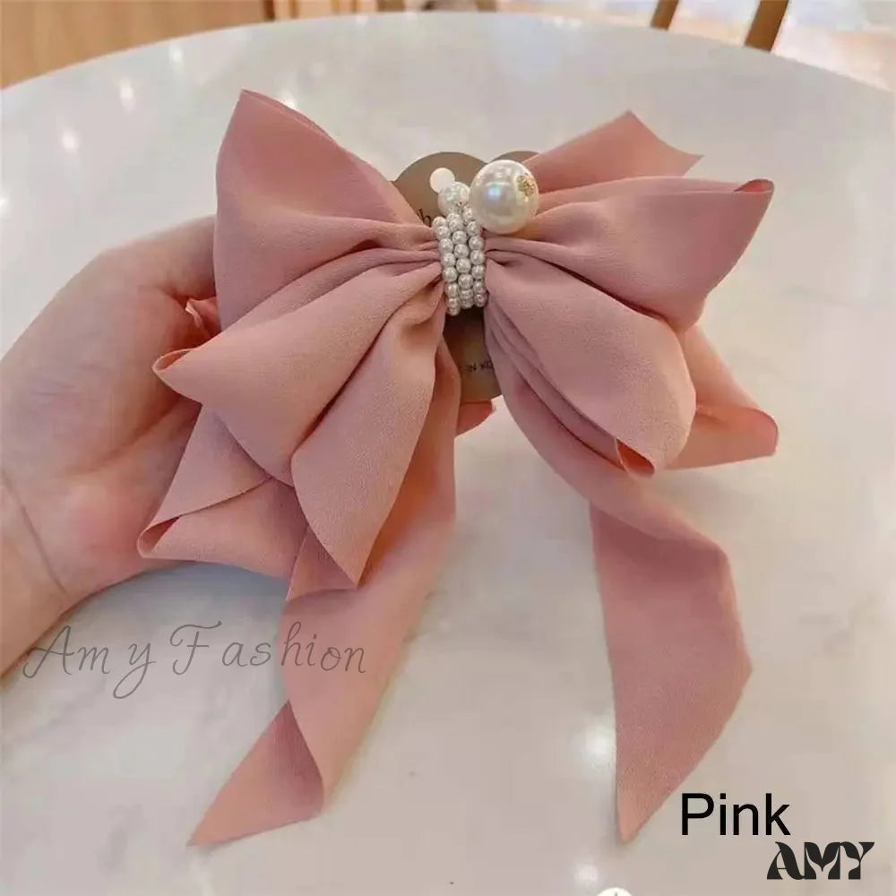 Ribbon Bowknot Ponytail Hair Accessory - Spring Fashion Christmas Pink