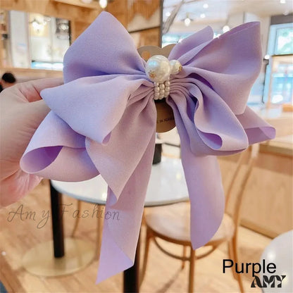 Ribbon Bowknot Ponytail Hair Accessory - Spring Fashion Christmas Purple