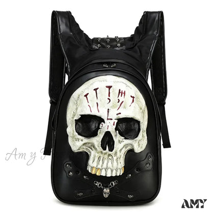 Rivets Backpack 3D Punk Rock Skull Laptop Bag Gothic Travel Embossed Leather Black 2