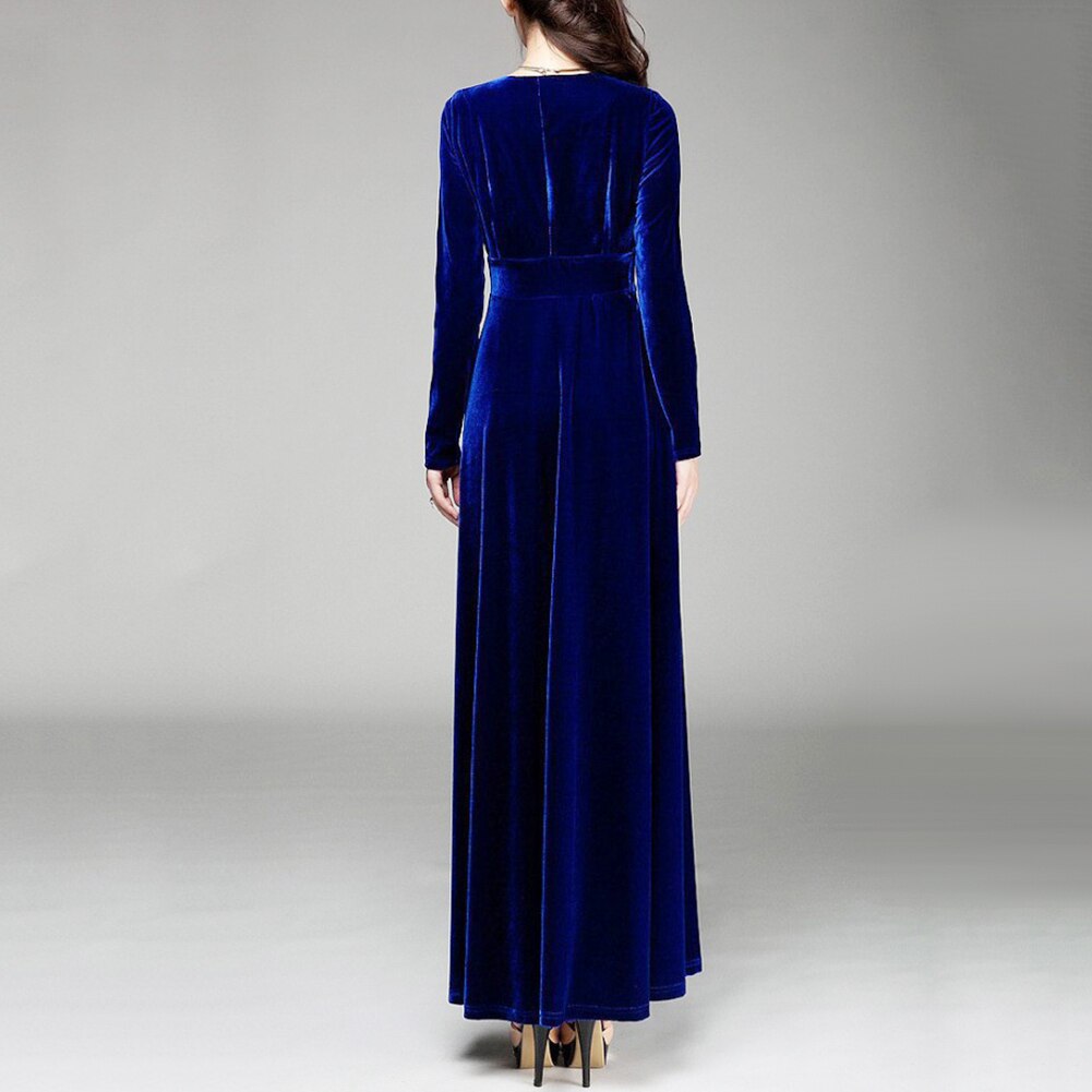 Amy Fashion - V Neck Pleated Velvet Banquet Maxi Dress