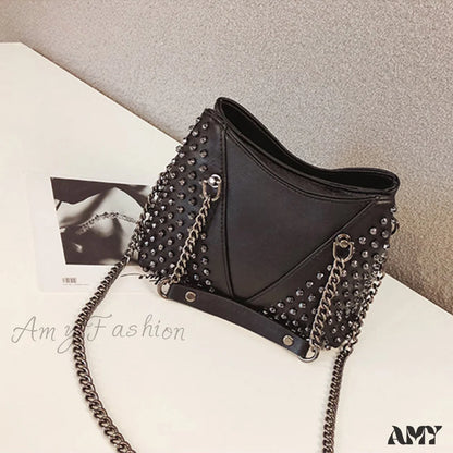 Rock Leather Purse Punk Bag Rivet Crossbody Wallet Chain Studded