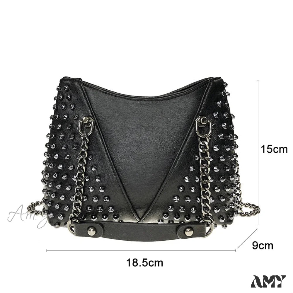 Rock Leather Purse Punk Bag Rivet Crossbody Wallet Chain Studded Black