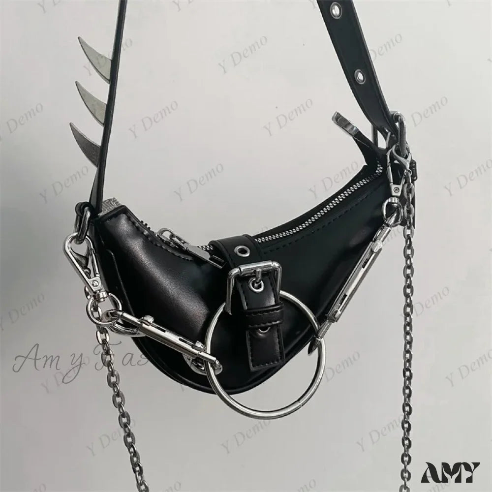 Rock Rivets Shoulder Metal Gothic Buckles Bag Crossbody Sparks Punk Black