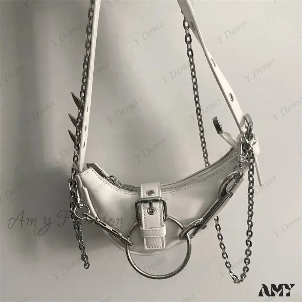 Rock Rivets Shoulder Metal Gothic Buckles Bag Crossbody Sparks Punk White