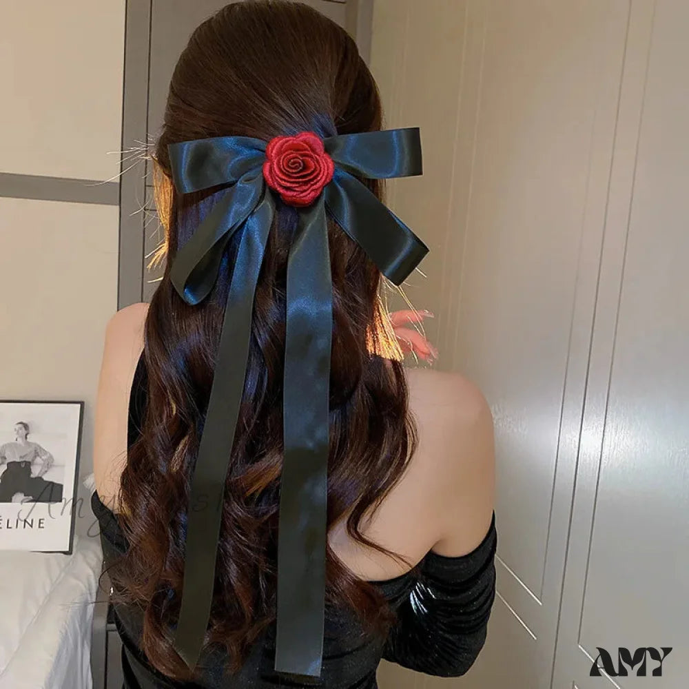 Rose Blossom Ribbon Spring Clip Hair Accessory