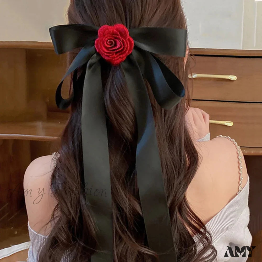 Rose Blossom Ribbon Spring Clip Hair Accessory