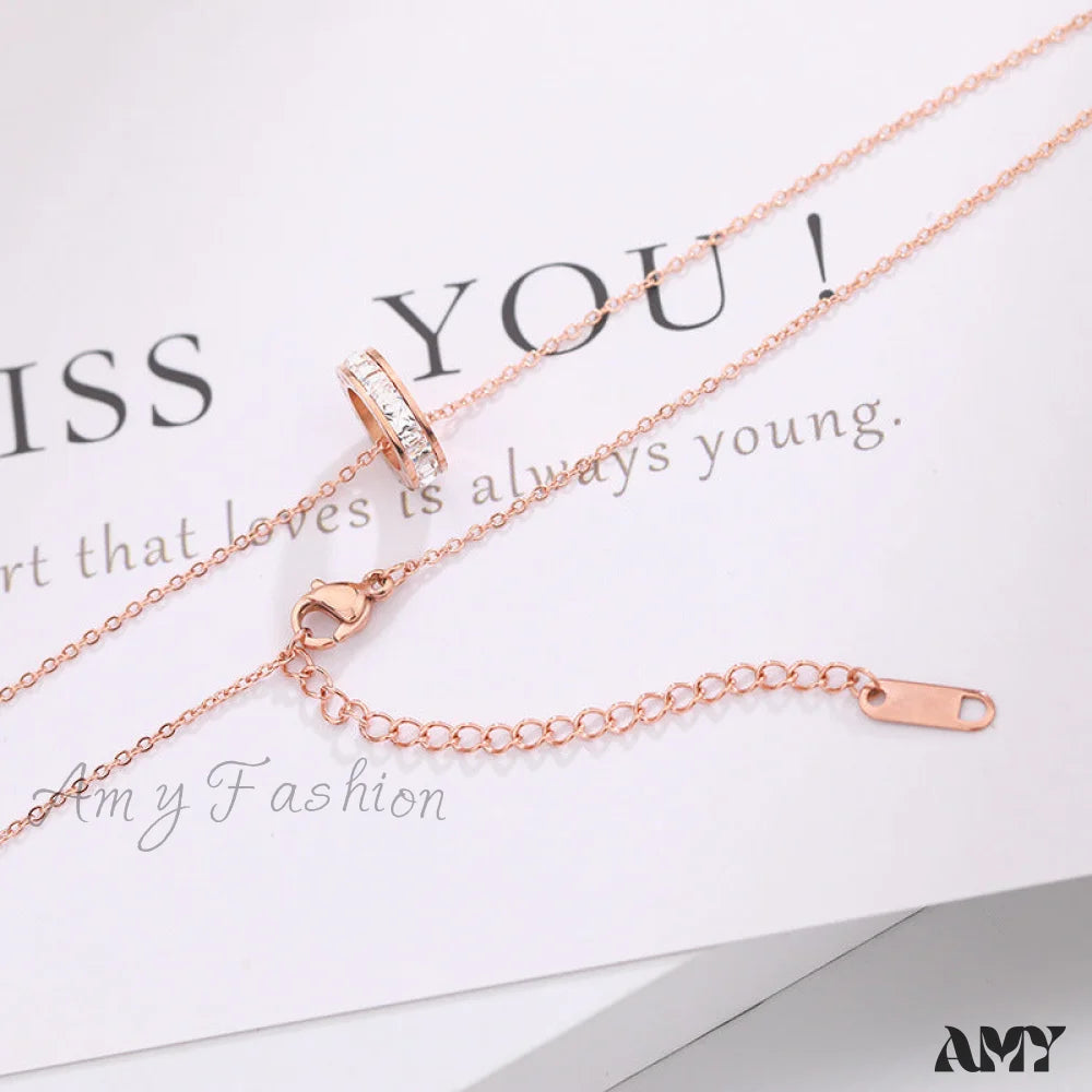 Rose Gold Roman Numeral Titanium Steel Necklace