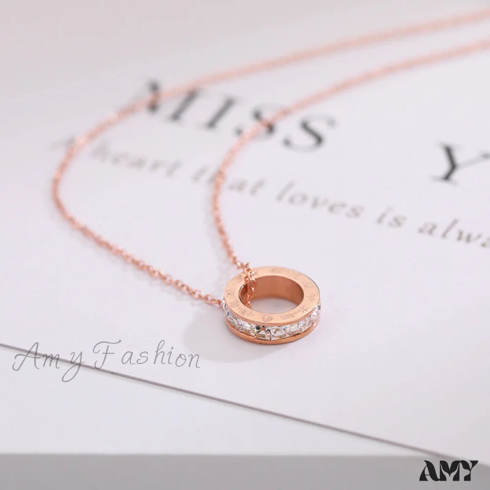 Rose Gold Roman Numeral Titanium Steel Necklace