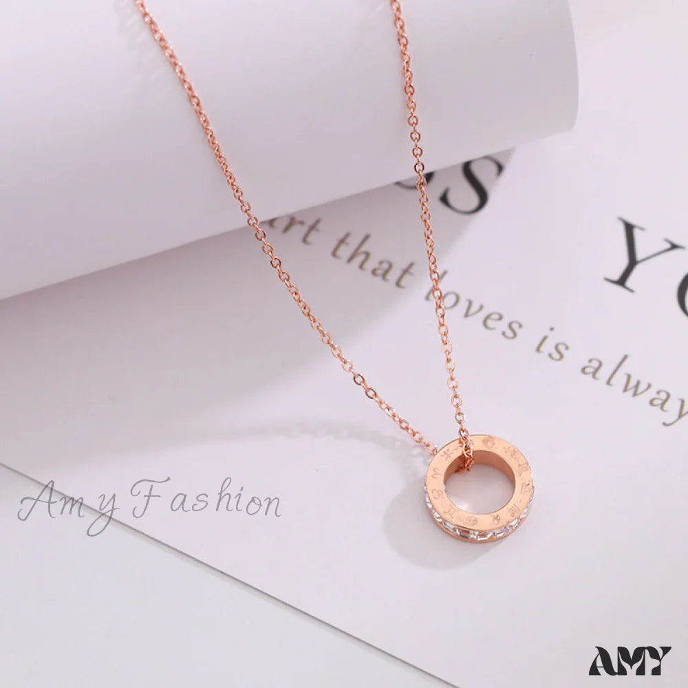 Rose Gold Roman Numeral Titanium Steel Necklace