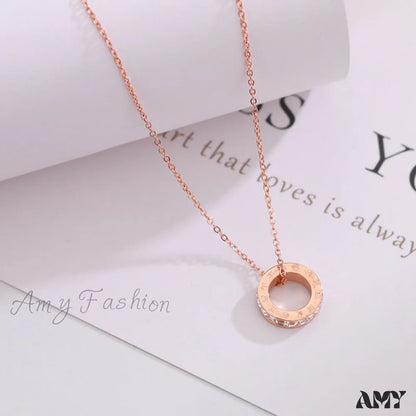 Rose Gold Roman Numeral Titanium Steel Necklace