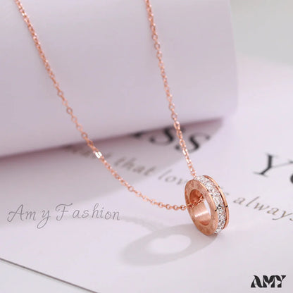 Rose Gold Roman Numeral Titanium Steel Necklace Rose Gold