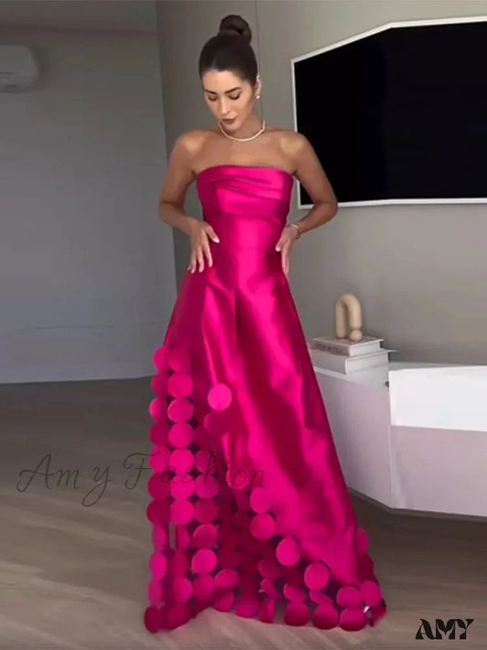 Rose Red Sleeveless Satin Maxi Dress With Backless Design Rose Red / S