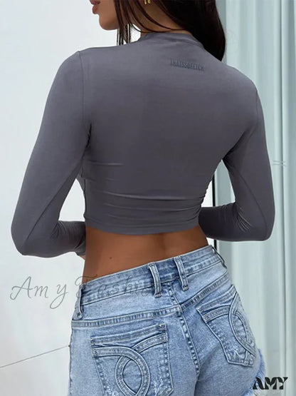 Round Neck Basic Long Sleeve Slim Fit Breathable Summer Streetwear Crop Top