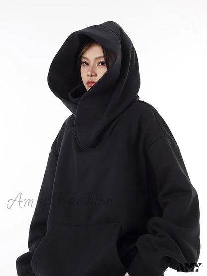 Round Neck Casual Comfortable Trendy Cozy Classic Elegant Hoodies Black / M(40-52.5Kg)