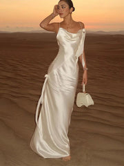 Ribbon Silk Sling  Backless Long Dresses