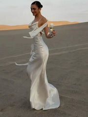 Ribbon Silk Sling  Backless Long Dresses