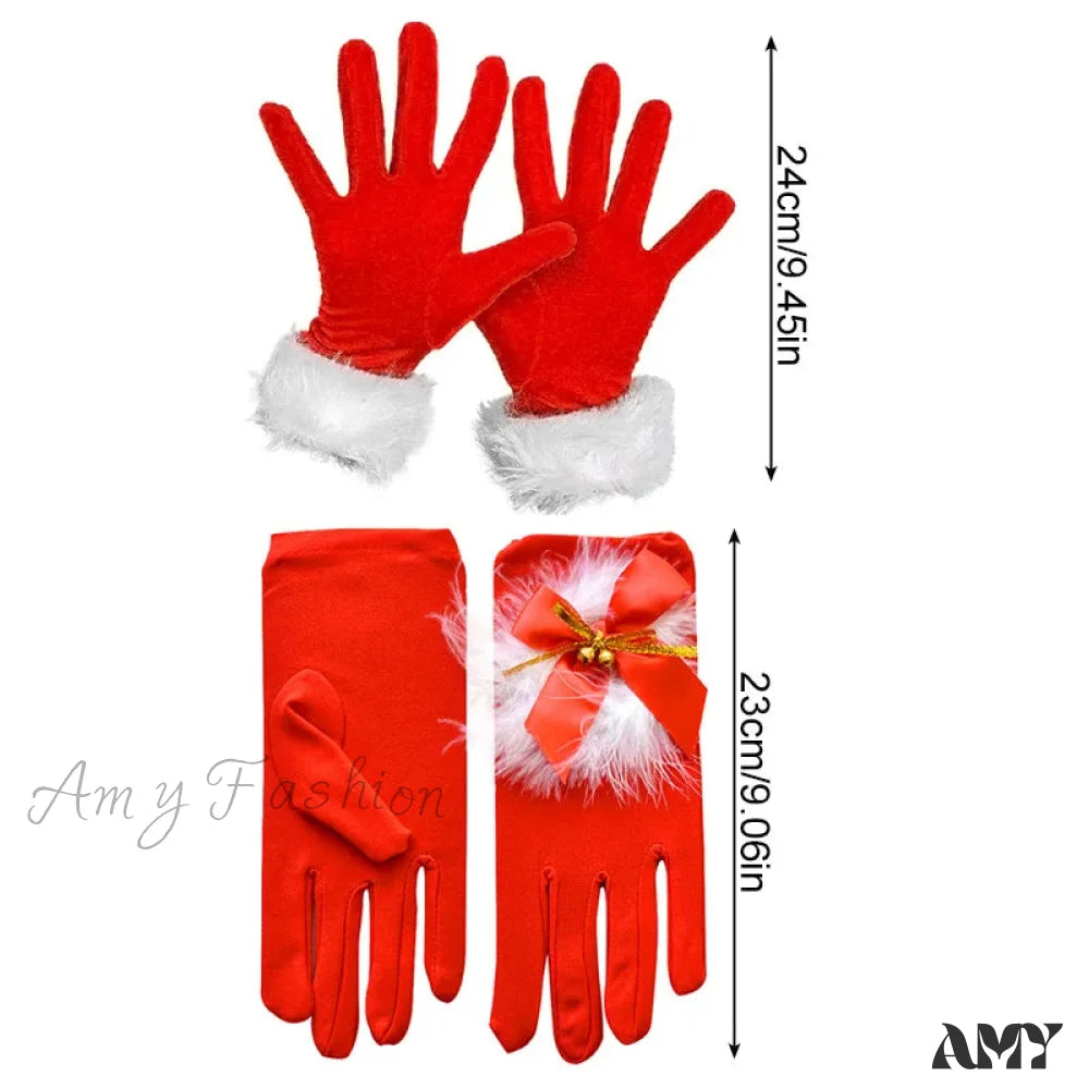 Santa Claus Festive White Fur Red Full Finger Fancy Dress Party Christmas Glove