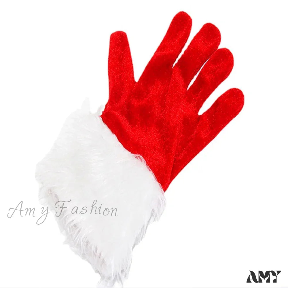 Santa Claus Festive White Fur Red Full Finger Fancy Dress Party Christmas Glove