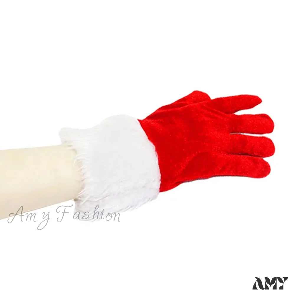 Santa Claus Festive White Fur Red Full Finger Fancy Dress Party Christmas Glove